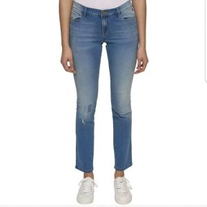 Tommy Hilfiger Womens Greenwich Mid-Rise Distressed Straight Leg